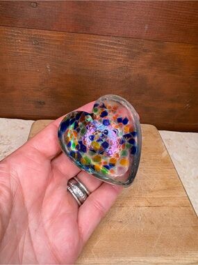 Robert Held Art Glass Canada Handblown Iridescent Multicolored Heart Paperweight